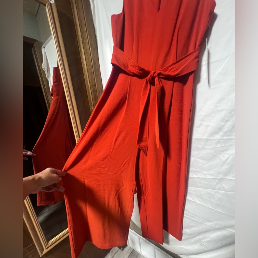 NWT Calvin Klein Sleeveless Jumpsuit Vivid Orange Wide Leg Office Formal Spring - Picture 3 of 12